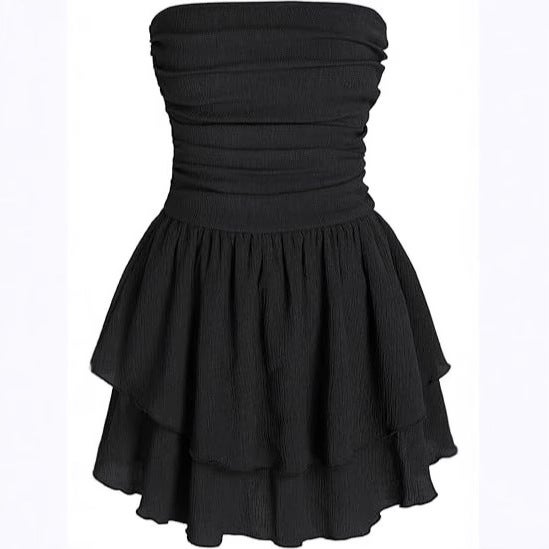 Europe and the United States cross-border 2024 summer ins explosions tube chest ruffled cake skirt evening dress womens dresses Black - Image 1