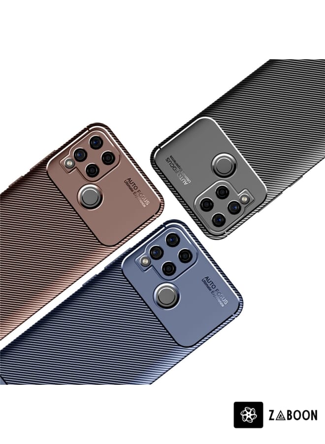 Zaboon غطاء حماية لهاتف OPPO Realme C15 بتصميم من ألياف الكربون مقاوم للصدمات من TPU - Image 5