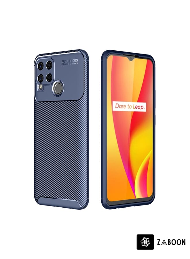 Zaboon غطاء حماية لهاتف OPPO Realme C15 بتصميم من ألياف الكربون مقاوم للصدمات من TPU - Image 1