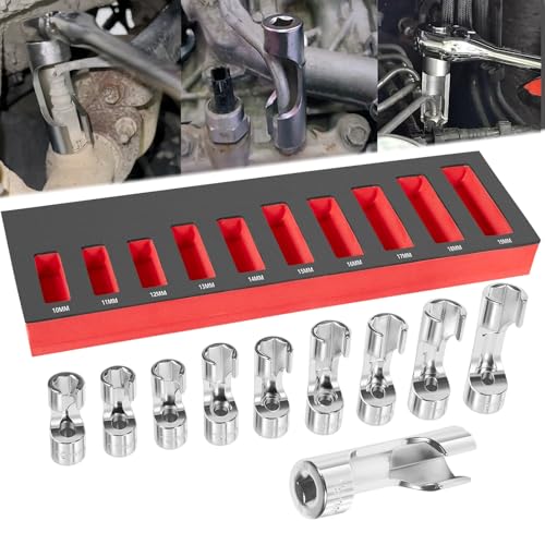 Sunluway 12030 Flare Nut Socket Set 10pc 1019 mm 38 Drive Diesel Injector Fuel Line Socket Wrench Set for Fastener on Wired Temperature Sensors Thermo Switches ABS Tube Master Cylinder Coolant etc - Image 1