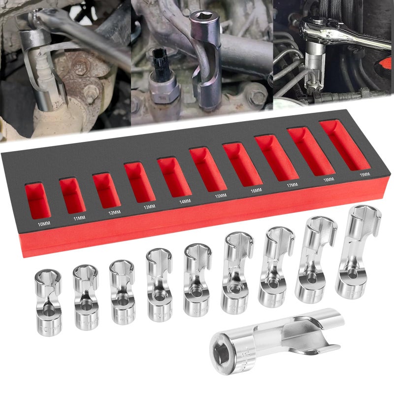 Sunluway 12030 Flare Nut Socket Set 10pc 1019 mm 38 Drive Diesel Injector Fuel Line Socket Wrench Set for Fastener on Wired Temperature Sensors Thermo Switches ABS Tube Master Cylinder Coolant etc - Image 2