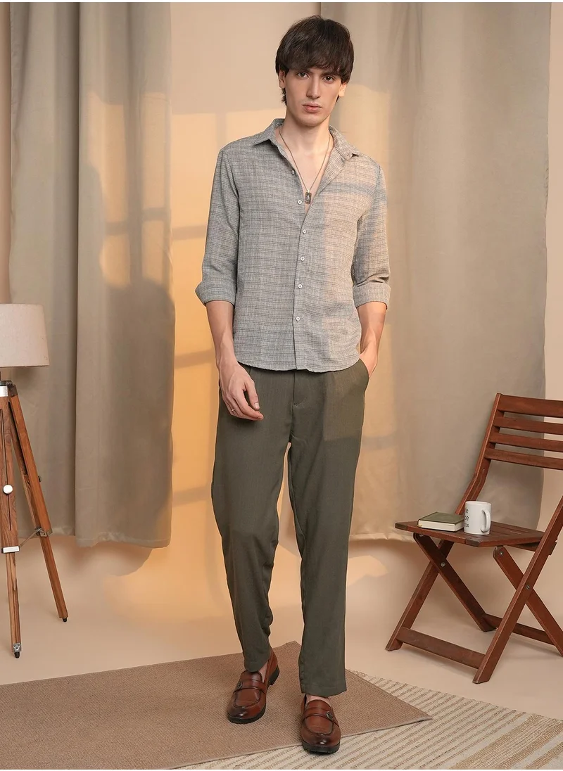 Campus Sutra Men's Ash Grey Micro-Tartan Plaid Shirt