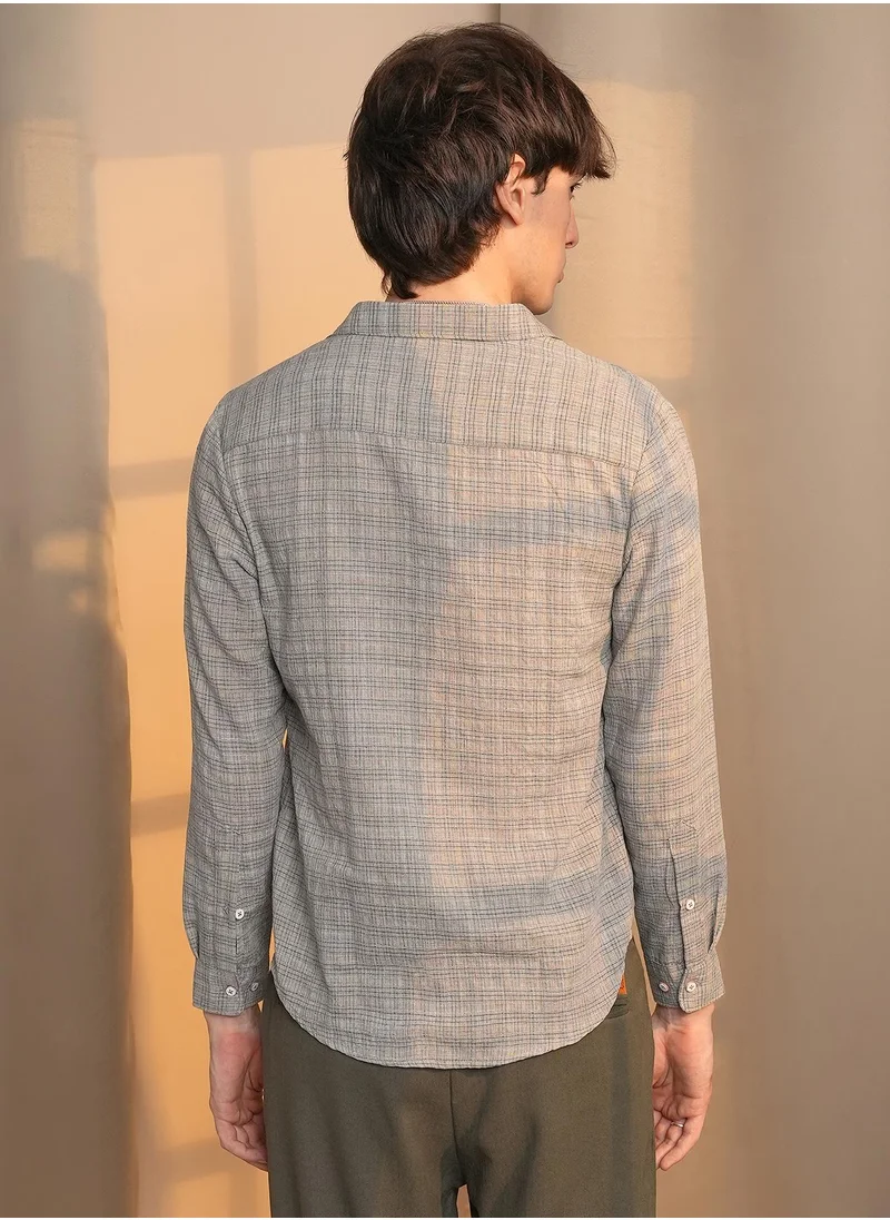 Campus Sutra Men's Ash Grey Micro-Tartan Plaid Shirt