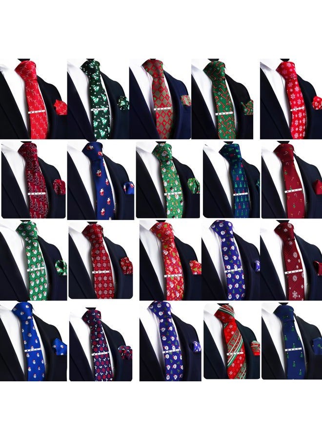 GUSLESON 3.15"（8cm） Christmas Tie Festival Necktie Pocket Square and Tie Clip Set with Gift Box, A-red/White/Green, L - Image 4