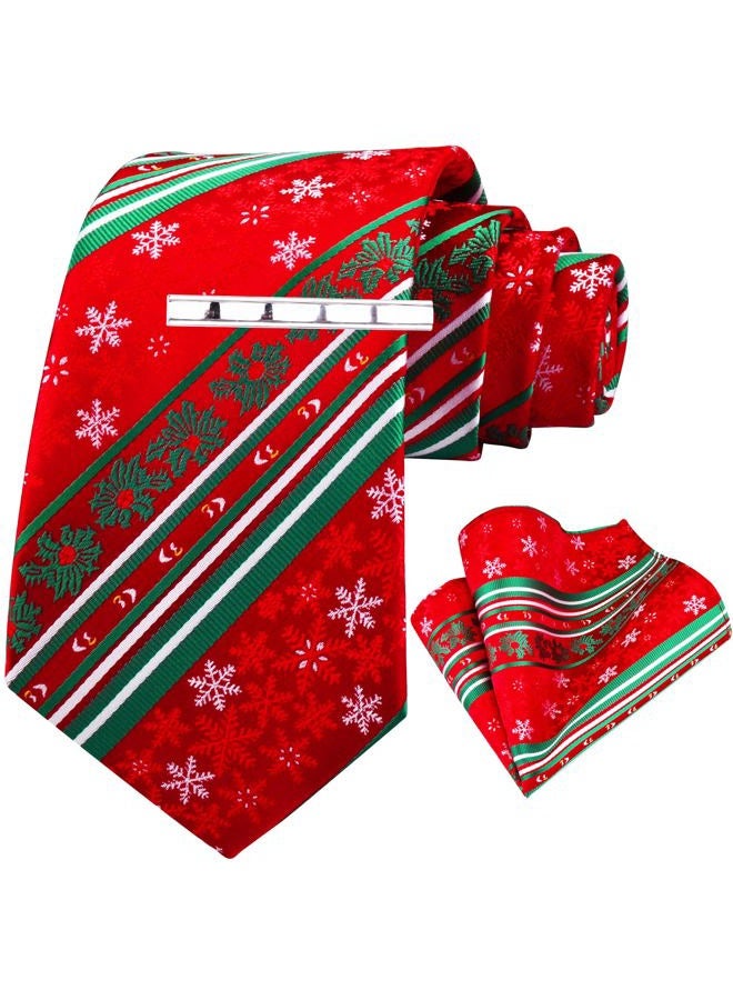 GUSLESON 3.15"（8cm） Christmas Tie Festival Necktie Pocket Square and Tie Clip Set with Gift Box, A-red/White/Green, L - Image 2