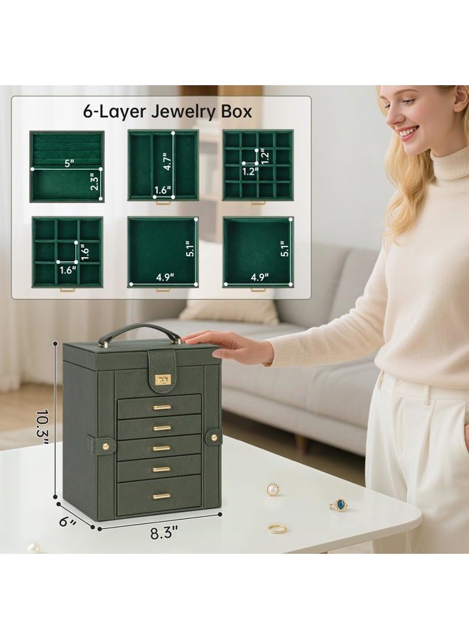 AKOZLIN Jewelry Box Organizer Functional Leather Jewelry Storage Case for Women Girls Ring Necklace Earring Bracelet Holder Organizer with Mirror - Image 3