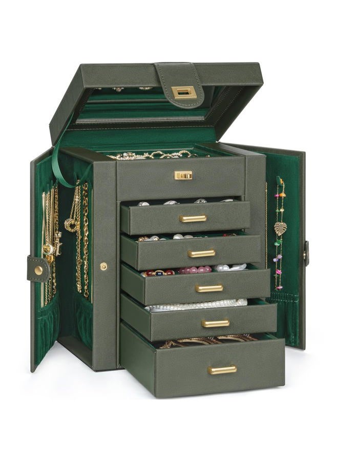 AKOZLIN Jewelry Box Organizer Functional Leather Jewelry Storage Case for Women Girls Ring Necklace Earring Bracelet Holder Organizer with Mirror - Image 1