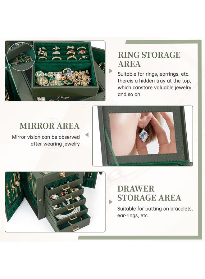 AKOZLIN Jewelry Box Organizer Functional Leather Jewelry Storage Case for Women Girls Ring Necklace Earring Bracelet Holder Organizer with Mirror - Image 2