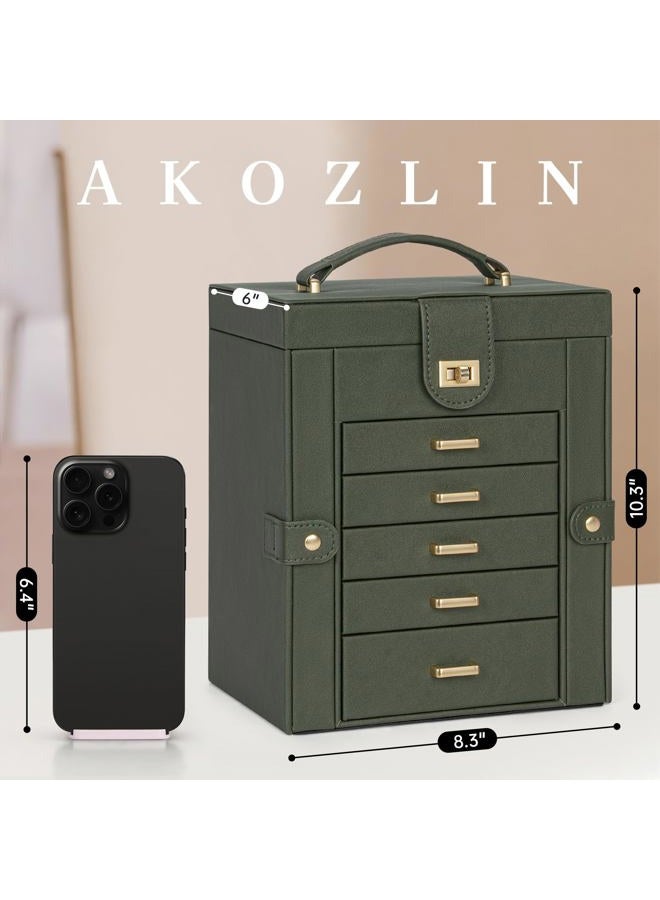 AKOZLIN Jewelry Box Organizer Functional Leather Jewelry Storage Case for Women Girls Ring Necklace Earring Bracelet Holder Organizer with Mirror - Image 4