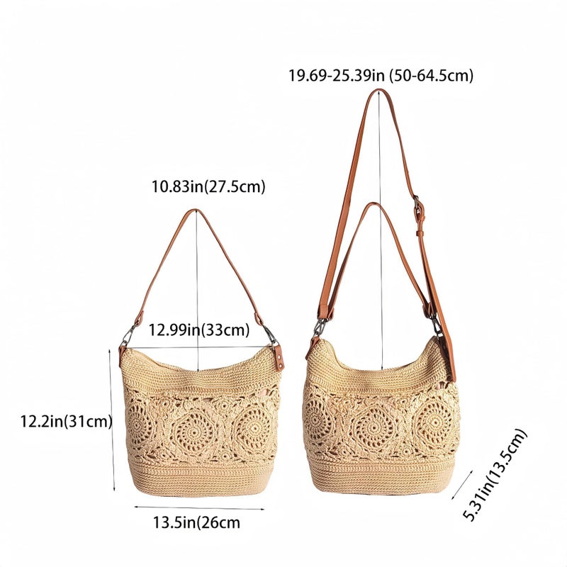 Eiyye Hobo Purse Crochet Crossbody Bag for Women Handmade Boho Macram Large Tote Bag for Summer Beach Travel & Everyday Use (Khaki) - Image 2