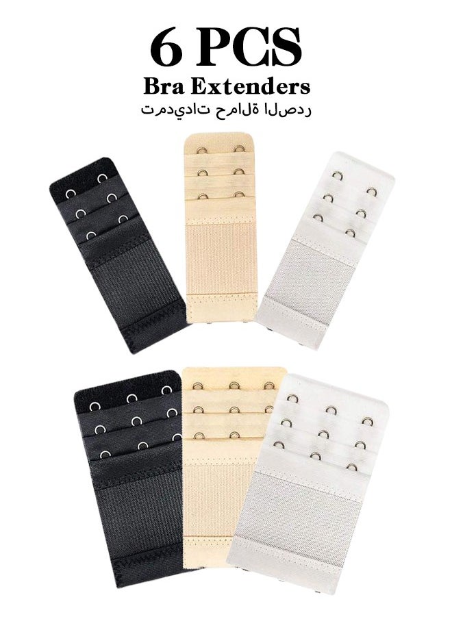 Realfrog - Women Bra Extenders Elastic Bra Strap Extenders 3 Rows 6pcs， 2and3 Hooks for Female Ladies Black Apricot White - Image 1