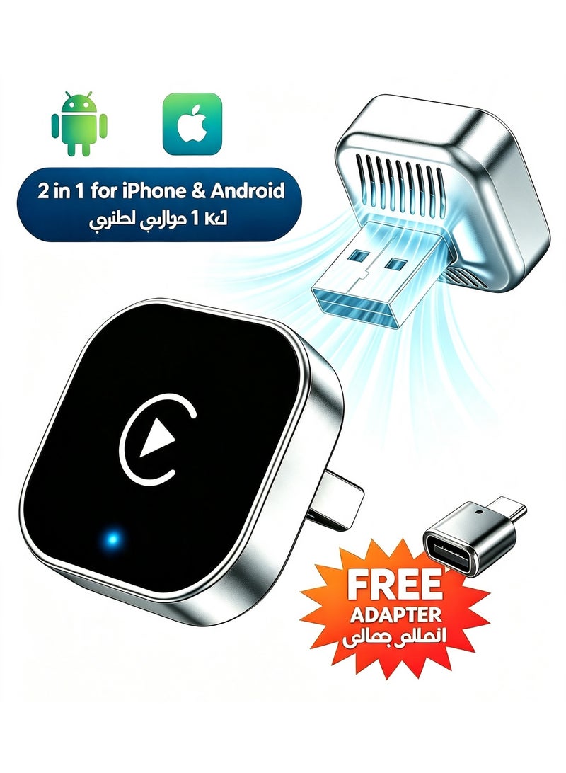 2026 Upgraded Wireless CarPlay Adapter for iPhone & Android Device | Fast Auto-Connect, Stable Connection, Mini Size Plug，Apple iPhone & Android, 2-in-1 Adapter, Convert Wired to Wireless Dongle - Image 1