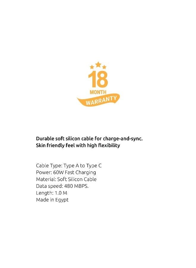 sia soft rubber cable :  tpe Real liquid silicon rubber 1.0m -5.0A - OD 3.8 - Copper  White with aluminum case USB - TYPE C   60W - Image 2