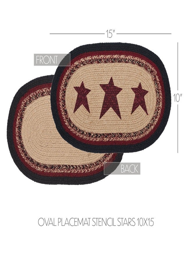 VHC Brands Braided Cotton Placemat 10x15, Cotton Dining Room, Kitchen Placemat, Dining Table Placemats, Woven Place Mat, Stenciled, Connell Collection, Oval 10x15, Stars, Burgundy - Image 2