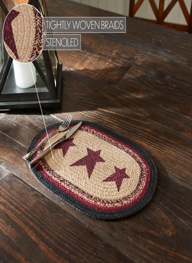 VHC Brands Braided Cotton Placemat 10x15, Cotton Dining Room, Kitchen Placemat, Dining Table Placemats, Woven Place Mat, Stenciled, Connell Collection, Oval 10x15, Stars, Burgundy - Image 3