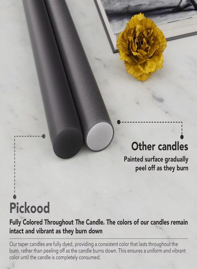 Pickood - Set of 4 Dripless Taper Candles 10 Inch Tall, Black and Grey, Perfect for Spring, Unscented, Smokeless, Long Burning, Hand Poured - Image 3