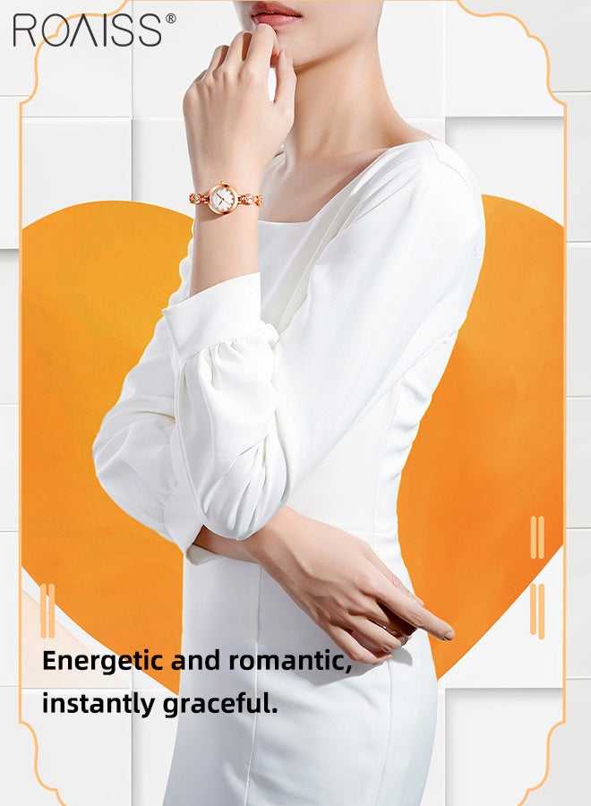 رويس ساعة يد أنيقة مقاومة للماء بسوار من الفولاذ للنساء، كوارتز، شاشة عرض تناظرية، ميناء دائري، مزينة بأحجار الراين، مع سوار على شكل زهور، هدية للسيدات - Image 2