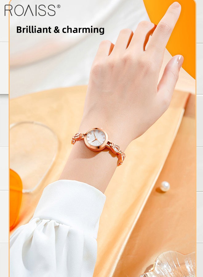 رويس ساعة يد أنيقة مقاومة للماء بسوار من الفولاذ للنساء، كوارتز، شاشة عرض تناظرية، ميناء دائري، مزينة بأحجار الراين، مع سوار على شكل زهور، هدية للسيدات - Image 4