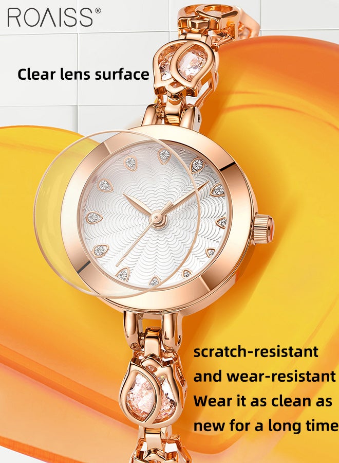 رويس ساعة يد أنيقة مقاومة للماء بسوار من الفولاذ للنساء، كوارتز، شاشة عرض تناظرية، ميناء دائري، مزينة بأحجار الراين، مع سوار على شكل زهور، هدية للسيدات - Image 5