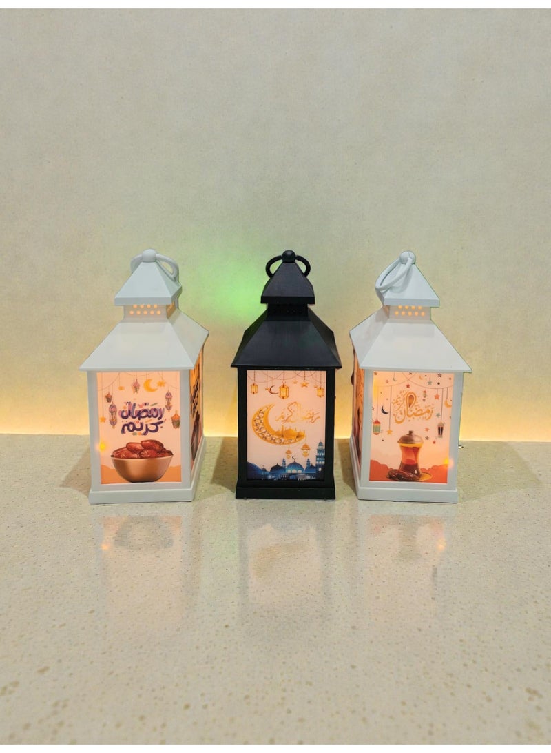 Led Set of 3 Lanterns for Ramadan Hanging or Placing on Table - Image 1