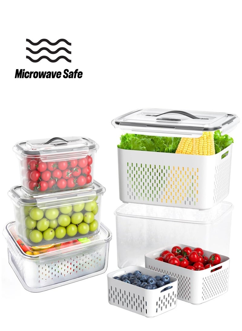 4 PCS Fruit Storage Containers for Fridge, with Lids Handle and Removable Colander, Airtight Food Storage Container, for Refrigerator, Keep Berry Fruit Vegetable Fresh Longer - Image 1