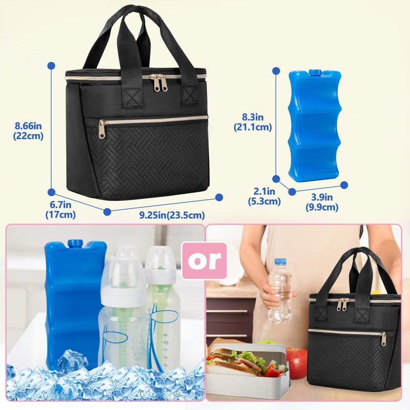 Fasrom Breastmilk Cooler Bag with Ice Pack Fits 6 Tall Baby Bottle Up to 9 Ounce for Milk Storage, Large Insulated Bottle Bag with Pockets for Nursing Moms Daycare or Travel, Black (Patent Design) - Image 5