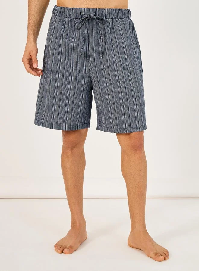 Styli Striped Short Sleeve Button Up Shirt and Shorts Pyjama Set