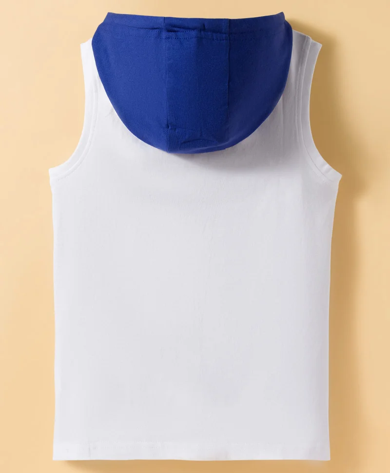 Pine Kids Pine Kids Cotton Knit Sleeveless Hooded T-Shirt with Coconut Tree Print - White/Blue