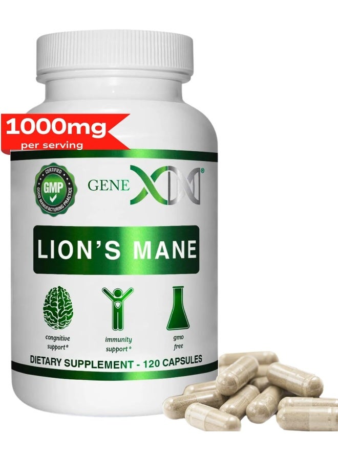 Genex Formulas Lions Mane Supplement with 100% Lions Mane Extract - Nootropics Brain Support Supplement for Brain Boost, Focus, Mental Clarity, Natural Energy, 1000mg/serving - (120 Capsules) - Image 1