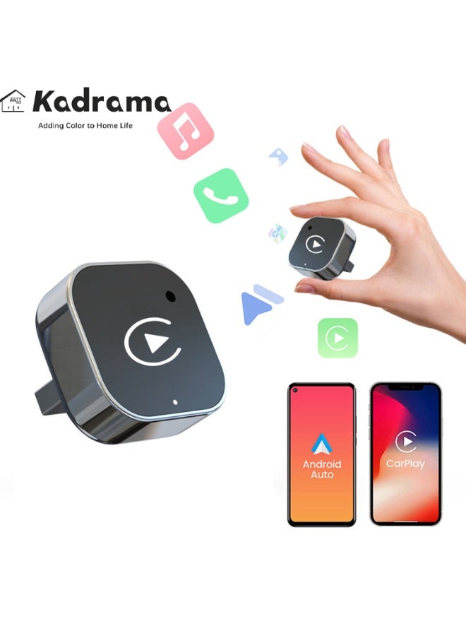 KADRAMA Mini Wireless CarPlay Adapter and Android Automatic Update by 2025, CarPlay Dongle 2-in-1 Converts Cables to Wireless, Wireless CarPlay Adapter Plug and Play USB/USB-C Port , Easy Use Fast Stable Connection (Black) - Image 1
