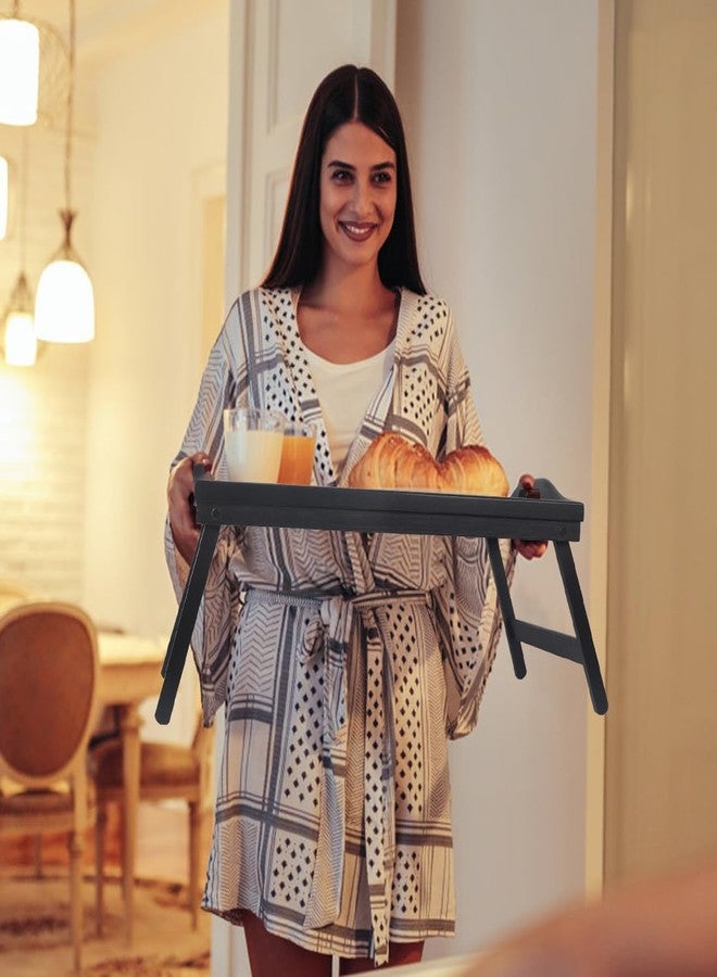 Jibanie طاولة جيباني متعددة الأغراض من خشب البامبو - أرجل قابلة للطي، صينية إفطار، صينية تقديم عشاء وشاي وتلفاز - خفيفة الوزن، تصميم بسيط باللون الأسود - Image 3