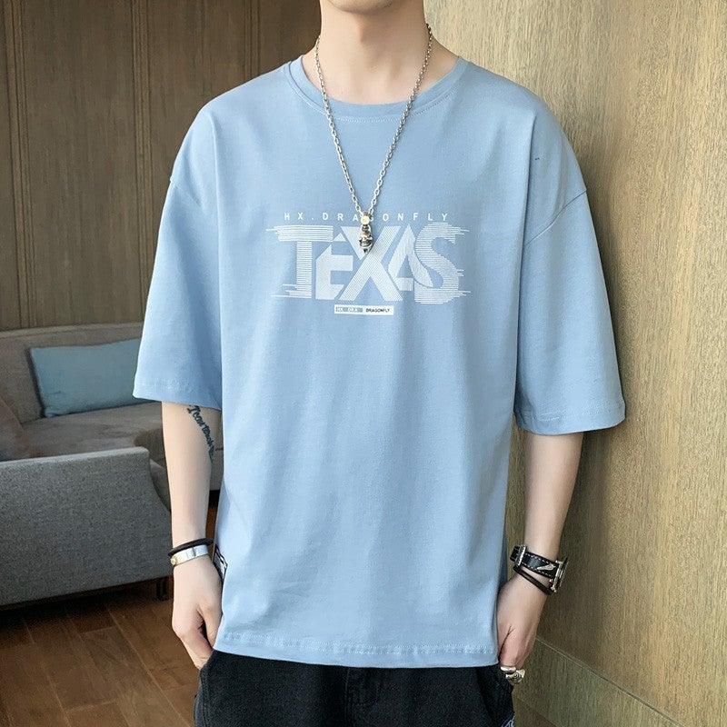 2022 New Summer Short-sleeved T-shirt Men's Letters Teenager Round Neck Casual Thin Shoulder Loose - Image 1