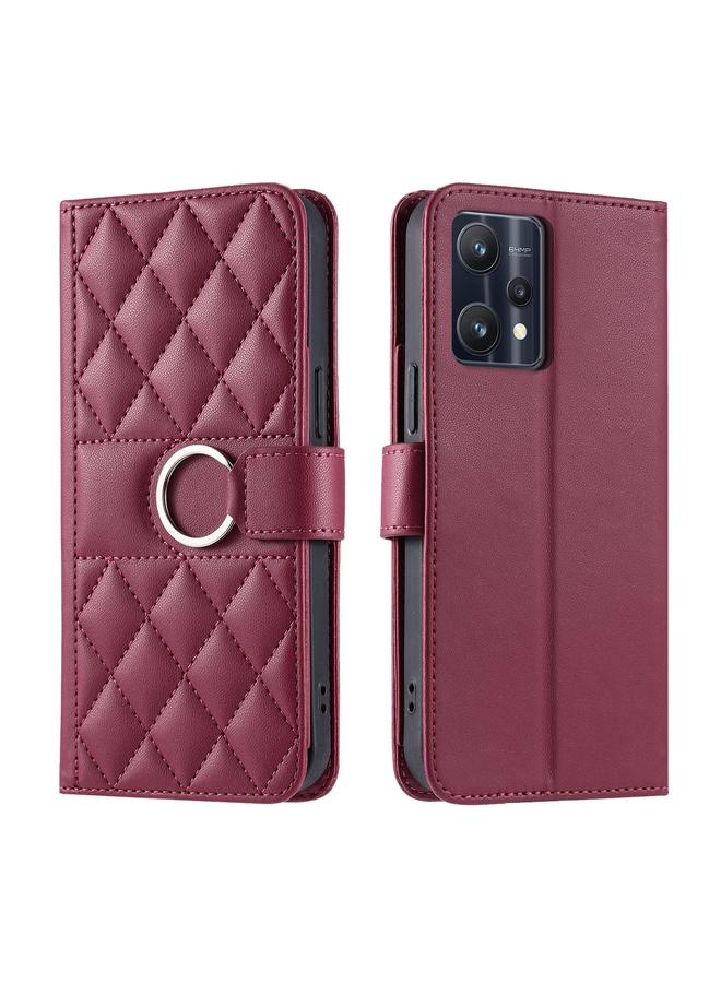 S-TOP Case For Realme 9 Pro / V25 / 9 5G EU Ring Buckle Rhombic Leather Phone Case - Image 1
