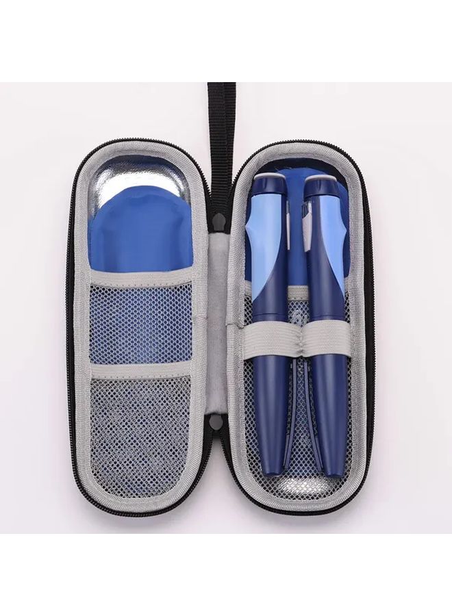 Portable Mini Insulin Cooling Bag With 2 Ice Packs Black Compact Travel Case - Image 1