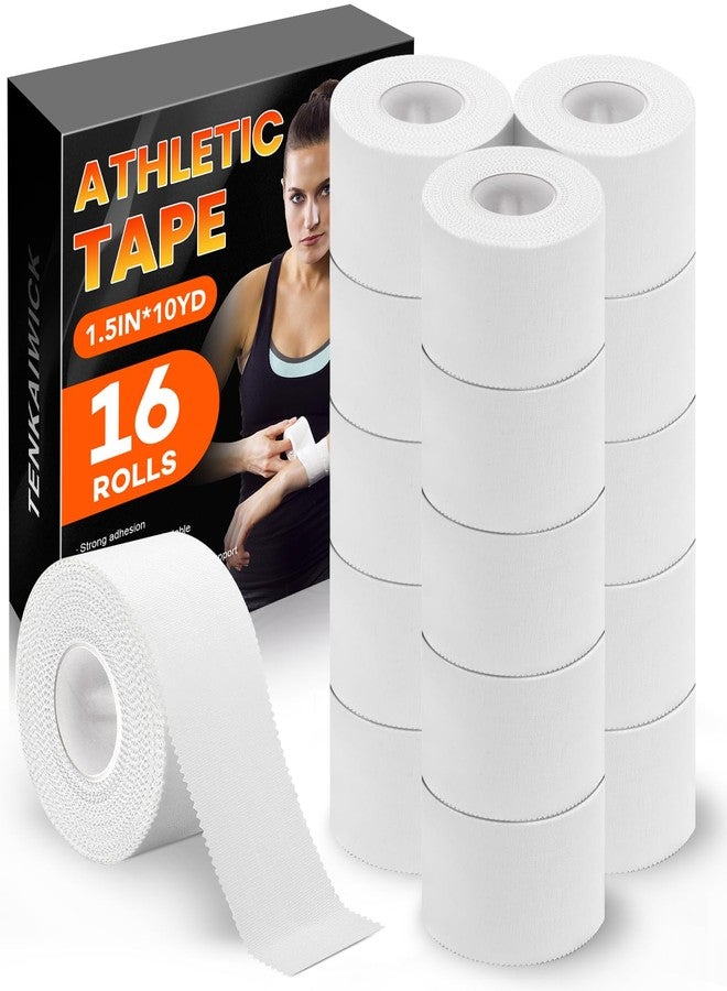 TENKAIWICK 16 Pack Athletic Tape, White Sports Tape for Wrist Ankle Protection, Sports Tape Athletic No Sticky Residue, Easy to Tear Gymnastics Tape for Soccer, Football, Training Supplies (1.5" x 160 Yards) - Image 1