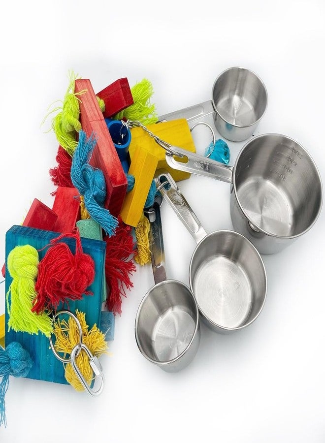 GILYGI Large Bird Blocks and Knots Tearing Toys, Multicolored Natural Wooden Blocks and Cotton Knots with Stainless Steel Cup Toys for Extra Large Parrots Macaw African Grey Amazon Cockatoo Eclectus - Image 5