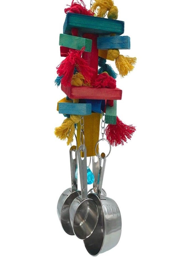 GILYGI Large Bird Blocks and Knots Tearing Toys, Multicolored Natural Wooden Blocks and Cotton Knots with Stainless Steel Cup Toys for Extra Large Parrots Macaw African Grey Amazon Cockatoo Eclectus - Image 2