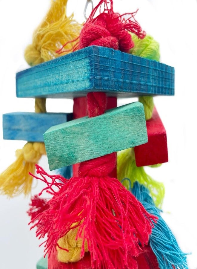 GILYGI Large Bird Blocks and Knots Tearing Toys, Multicolored Natural Wooden Blocks and Cotton Knots with Stainless Steel Cup Toys for Extra Large Parrots Macaw African Grey Amazon Cockatoo Eclectus - Image 3