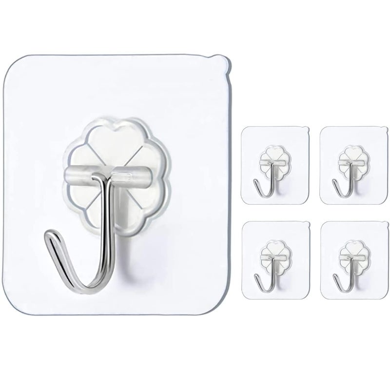 Plastic Self Adhesive Hooks for Wall Heavy Duty Clothes Hanging Wall Hangings Kitchen Accessories Sticky Hangers Set of 5 Transparent - Image 1