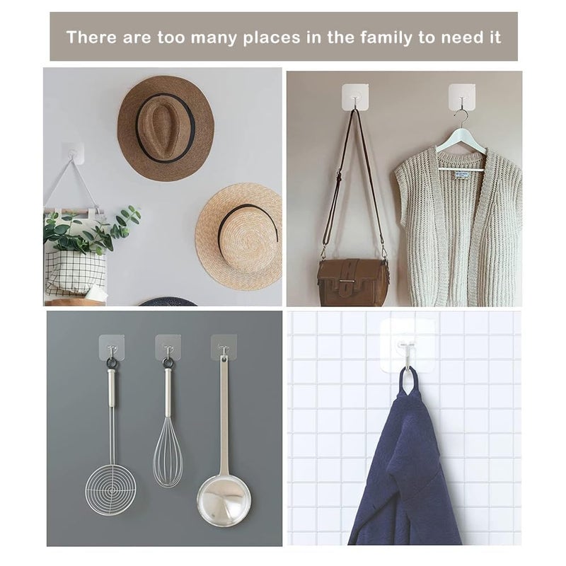 Plastic Self Adhesive Hooks for Wall Heavy Duty Clothes Hanging Wall Hangings Kitchen Accessories Sticky Hangers Set of 5 Transparent - Image 4