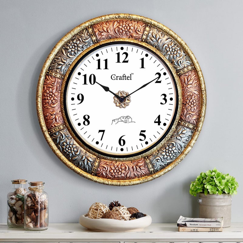 CRAFTEL Brass And Copper Heavy Embossed English Dial Abstract Wall Analog Clock For Bedroom Living Room Home (Gold/Copper 18 X 18 Inch) - Image 5