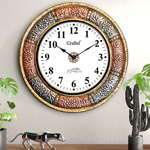 CRAFTEL Brass And Copper Heavy Embossed English Dial Abstract Wall Analog Clock For Bedroom Living Room Home (Gold/Copper 18 X 18 Inch) - Image 4