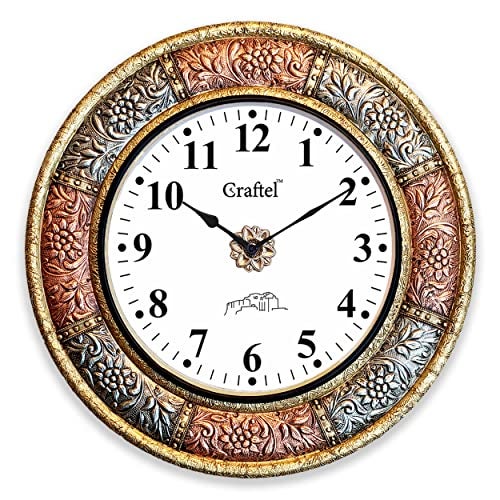 CRAFTEL Brass And Copper Heavy Embossed English Dial Abstract Wall Analog Clock For Bedroom Living Room Home (Gold/Copper 18 X 18 Inch) - Image 2