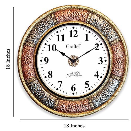 CRAFTEL Brass And Copper Heavy Embossed English Dial Abstract Wall Analog Clock For Bedroom Living Room Home (Gold/Copper 18 X 18 Inch) - Image 3