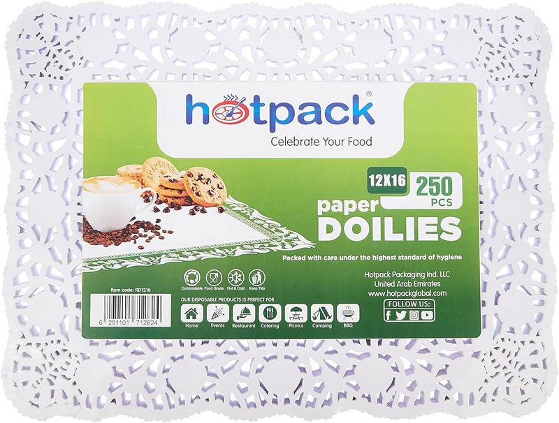 Hotpack White Rectangular Paper Doilies 12 Inch x 16 Inch, 250 Pieces
