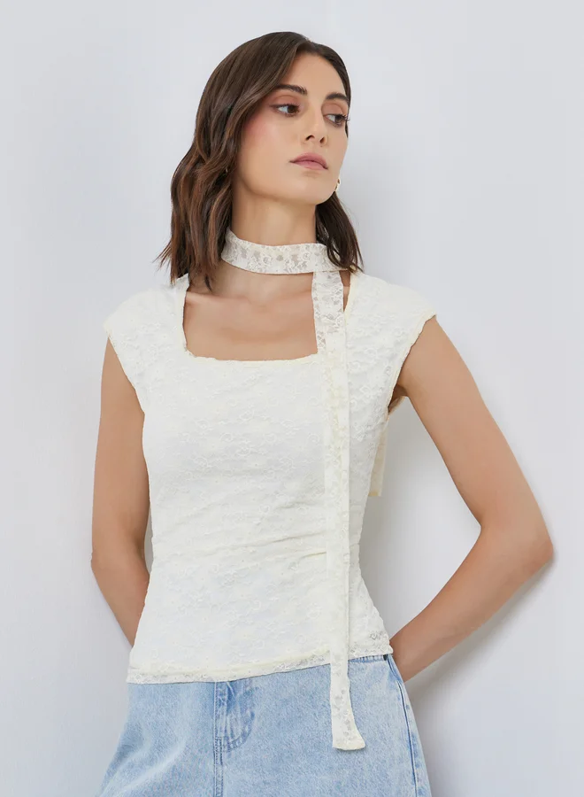 Take Two Take Two Embellished Lace Square Neck Top