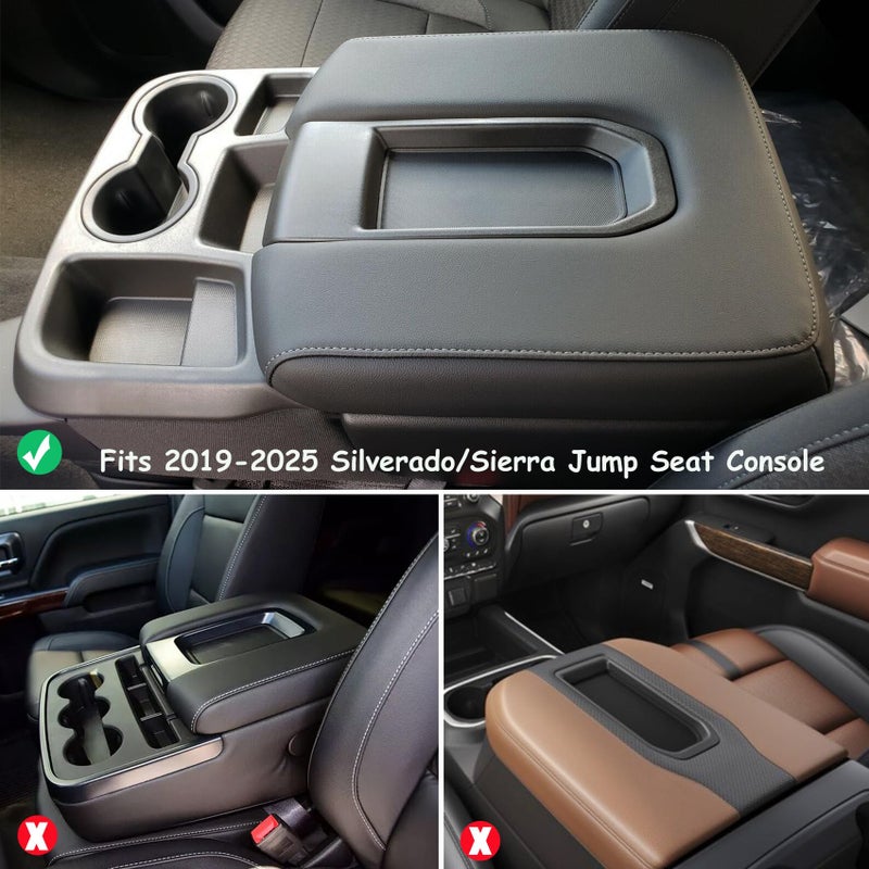 Zxiaochun Center Console Cover Compatible with 2019-2025 2026 Chevy Silverado/GMC Sierra Jump Seat Accessories, Middle Console Armrest Lid Leather Protective Cover(ONLY for Split Bench Seat Console) - Image 2