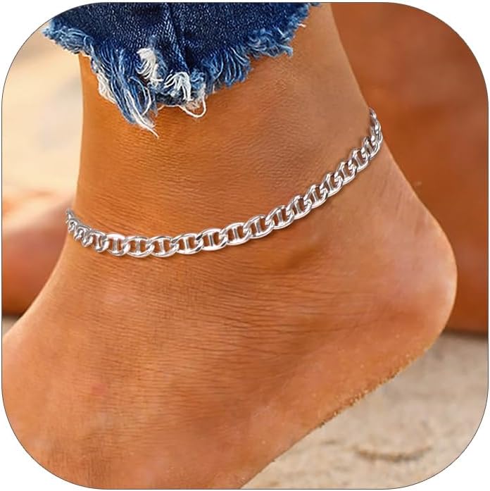 PROSILVER 925 Sterling Silver Ankle Bracelets For Women, Stylish Chain Anklets, Summer Beach Jewelry, 8.6-10.6 Inch Adjustable, Come with Box - Image 1
