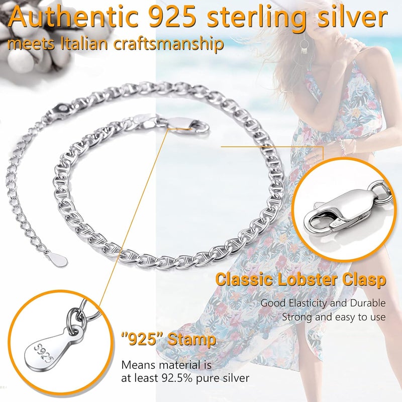 PROSILVER 925 Sterling Silver Ankle Bracelets For Women, Stylish Chain Anklets, Summer Beach Jewelry, 8.6-10.6 Inch Adjustable, Come with Box - Image 4