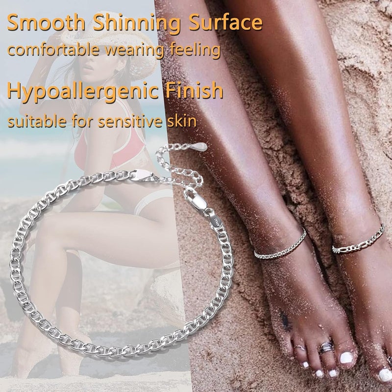 PROSILVER 925 Sterling Silver Ankle Bracelets For Women, Stylish Chain Anklets, Summer Beach Jewelry, 8.6-10.6 Inch Adjustable, Come with Box - Image 5